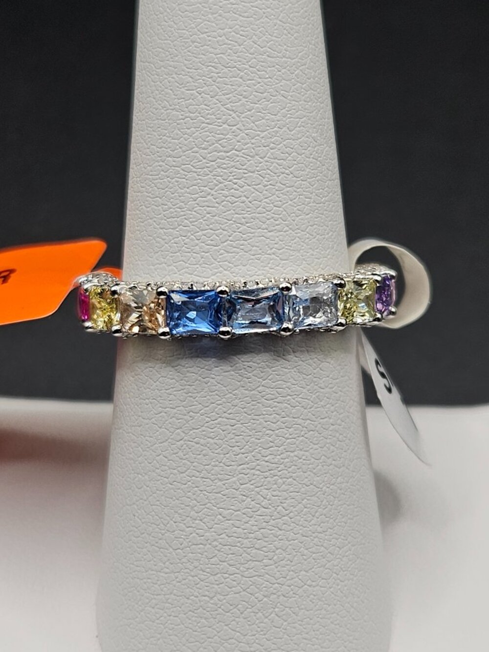 925 Sterling Silver Multi Color Natural Gemstone Moissanite Ring Sz 7